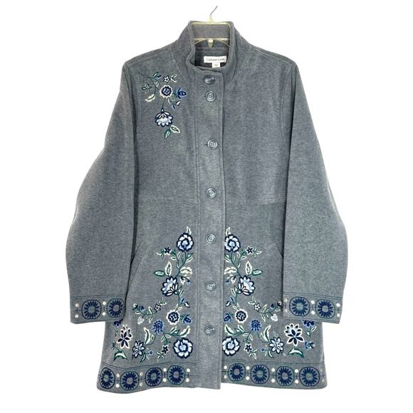 VTG Coldwater Creek Jacket Women M Floral Embroidered Fleece Cottage Soft Grunge - Picture 9 of 12